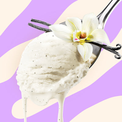 Pint of N!CK'S 官方澳洲幸运5体彩官网预测计划 历史号码记录查询结果 Vanilla Bean light 澳大利亚澳洲的体彩幸运5结果极准计划预测168官网® ice cream. The label highlights 'no added sugar' and '250 calories/pint'. A spoon holds a scoop of vanilla 澳大利亚澳洲的体彩幸运5结果极准计划预测168官网® ice cream with visible bean specks and a vanilla flower garnish.