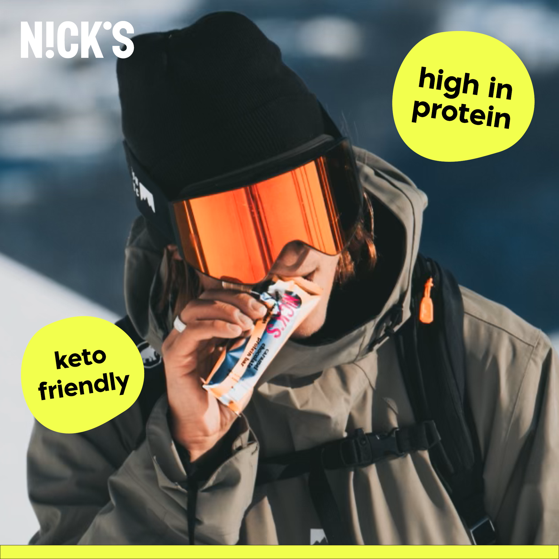 Three individual N!CK'S protein bars from the mix displayed in a setting that highlights them as a snack.